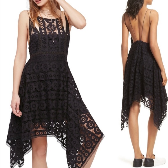 Free People Dresses & Skirts - Free People Black Daisy Lace Asymmetrical Dress